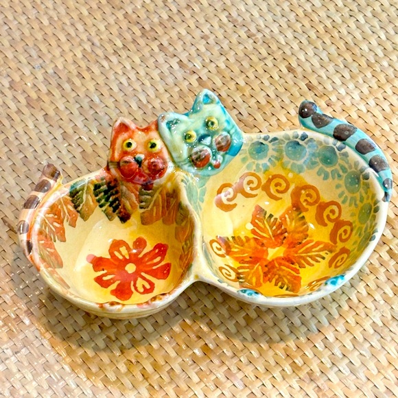 Modigliani Via Condotti Roma Italy Cat Double Bowl Pottery Nut or Trinket dish - Picture 2 of 3